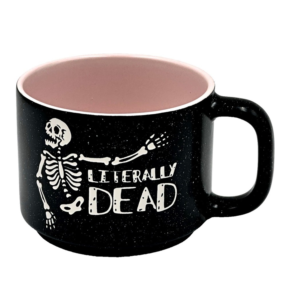 Literally Dead Skeleton Mug Pink Inside Black Speckled Better Living Halloween